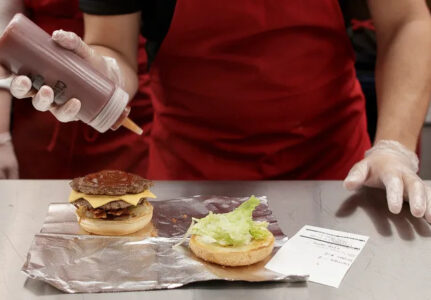 Preparando una hamburguesa de Five Guys